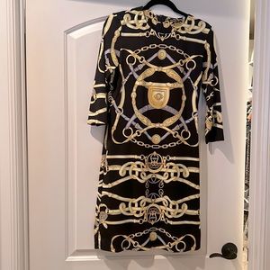 J McLauglin Sophie dress in signature print black, gold, purple size M